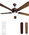 52 Inch Farmhouse Ceiling Fan With Light And Remote For Indoor Outdoor Spaces Bronze Finish 3CCT LED 6 Speed Reversible DC Motor