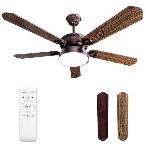 52 Inch Farmhouse Ceiling Fan With Light And Remote For Indoor Outdoor Spaces Bronze Finish 3CCT LED 6 Speed Reversible DC Motor
