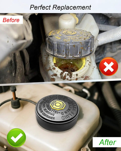 Before and after of Toyota Brake Master Cylinder Fluid Reservoir Cap Replacement With Beefed-Up Leak-Proof Seal