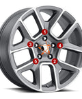 Chrome Bulge Acorn Lug Nuts Set M12x1.5 Thread 60 Degree Conical Seat 3/4 Inch Hex 1.4 Inch Long on 5-lug wheel.
