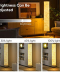 58 Inch Modern Floor Lamp With Tyvek Shade Warm White LED 3000K Slim Standing Light in living room with adjustable brightness