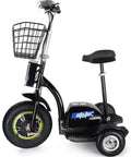 Electric Trike 48V 500W Personal Transporter Three Wheel Sit Or Stand Scooter For Events Security And Warehouse Use Built For Dope Fun With Easy Handling Smooth Acceleration And Stable Ride, black three-wheel model with basket and seat