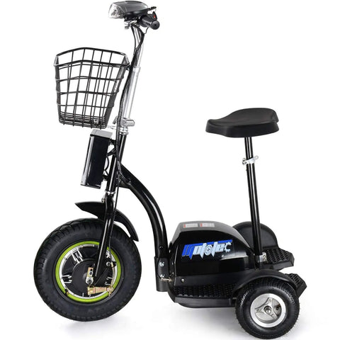 Electric Trike 48V 500W Personal Transporter Three Wheel Sit Or Stand Scooter For Events Security And Warehouse Use Built For Dope Fun With Easy Handling Smooth Acceleration And Stable Ride, black three-wheel model with basket and seat