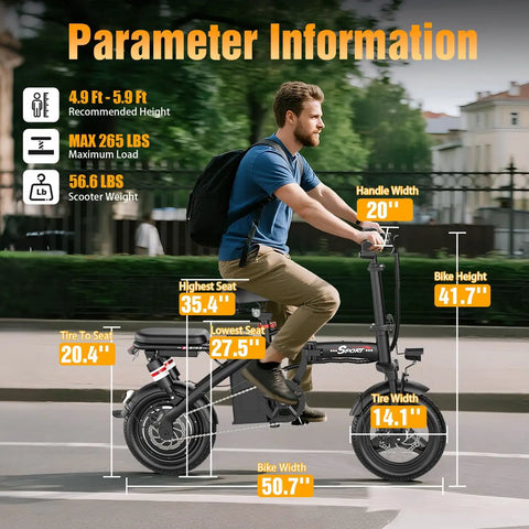 Electric Bike For Adults And Teens With 1200W Peak Motor Folding Commuter Ebike Up To 25 MPH And 30 To 45 Mile Range size details