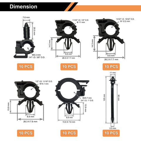60 Pcs Automotive Wire Loom Routing Clip Kit With Six Sizes From Quarter To Three Quarter Inch Loom Fits Convoluted Conduit