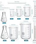 Complete Lab Glassware Starter Kit With 50 100 250 500 1000ml Beakers, Graduated Cylinders, Glass Droppers, Stirrers, Measuring Cups.