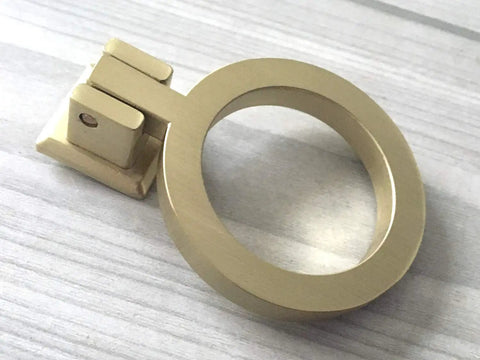 Brushed Gold Brass Round Ring Drawer Pull Cabinet Handle For Dresser Vanity And Kitchen Cabinets, Mid Century Modern Style