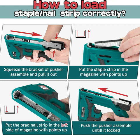 Step-by-step loading process for 2 In 1 Brad Nailer And Stapler For DIY Projects You'll Love, Electric Nail Gun
