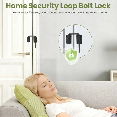 4 Inch U Bolt Door Loop Lock Heavy Duty Security Latch installed on interior door, black anti-theft privacy bolt.