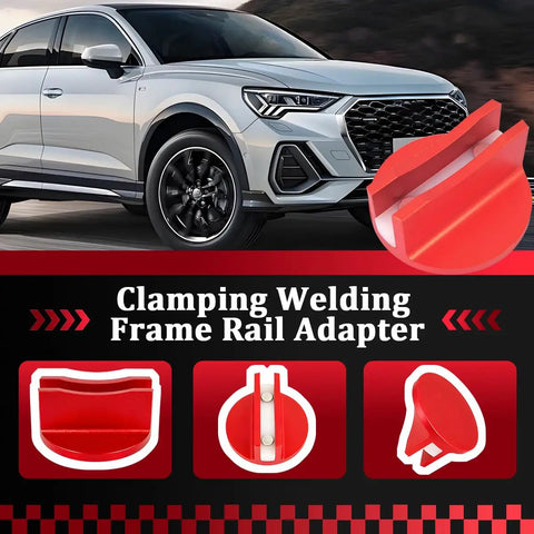 Magnetic Car Jack Pad Aluminum Slotted Magnet Pinch Weld Frame Rail Adapter in red, shown near SUV for universal fit.