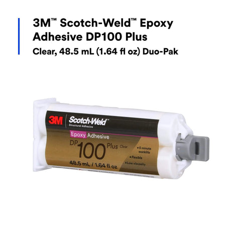 Epoxy Adhesive DP100 Plus Clear Duo-Pak 48.5 mL (1.64 fl oz) tube front view showing label and dispensing nozzle