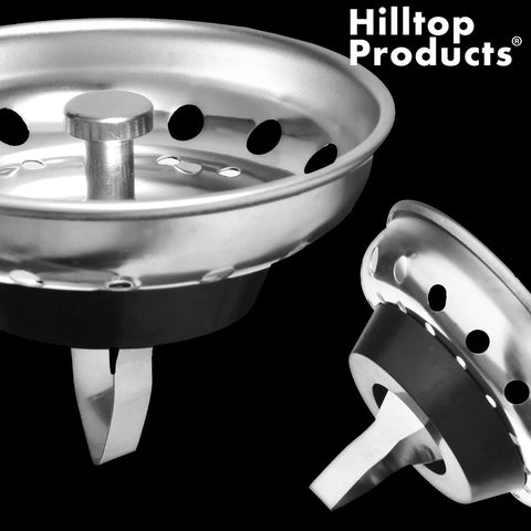 2 Pack Kitchen Sink Strainer And Stopper Combo For Standard Three And A Half Inch Drains, Stainless Steel Basket, Rubber Stopper
