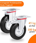 4-Pack Beefy Heavy Duty Swivel Caster Wheels With Rubber Furniture Casters, lockable, shown with weight capacity labels.