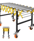 Rock Solid Heavy Duty Adjustable Roller Conveyor 1000 Lb Capacity 25 Inch Wide Stainless Steel Rollers with swivel casters.