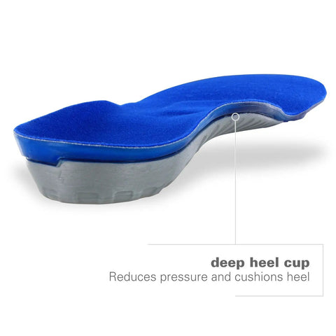 Deep heel cup of Gel Insoles With Total Support For Men Size 12 To 13.5 Cushions The Heel And Ball Of Foot With Metatarsal Arch Support