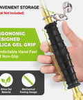 Ergonomic silica gel grip on 12 Inch Dual Air Chuck for Tires With 1 Quarter Inch FNPT Adapters, held in hand