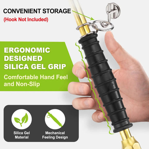 Ergonomic silica gel grip on 12 Inch Dual Air Chuck for Tires With 1 Quarter Inch FNPT Adapters, held in hand
