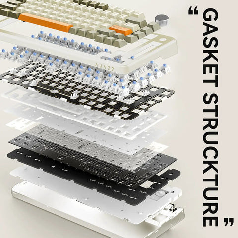 Exploded view of Solid 75 Percent Mechanical Keyboard With Hot Swappable Linear Switches, Gasket Build For Smooth Feel.