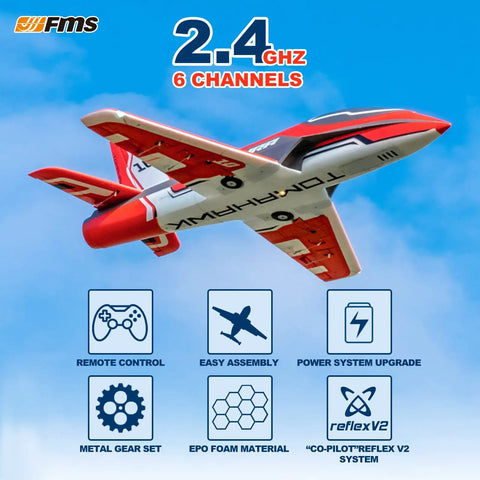 Flying Rc Plane For Adults Gnarly EDF Jet With 80mm Ducted Fan, red and white design, PNP Ready to Fly in blue sky