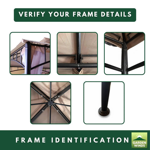 Frame details for Durable 350 Denier Beige Replacement Canopy Top for Summer Veranda 10 X 10 Gazebo Models L-GZ093PST.