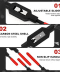 Heavy Duty Adjustable Tap Wrench Set Built Tough With No Hassle Ratcheting Handle For Gearheads And Machinists Covers M1 Through M10 Threads Includes image showing adjustable slider, carbon steel shell, and non-slip handle.