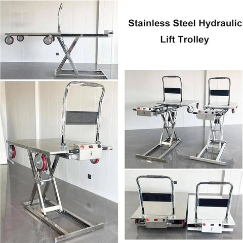 Heavy Duty Hydraulic Electric Scissor Lift Table And 300Kg Mobile Platform Cart With Adjustable Height for no sweat warehouse moves, stainless steel design.