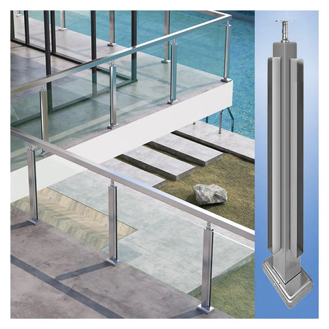 Premium Grade Stainless Steel 304 Railing Post Kit For Decks And Stairs with heavy duty corner bracket on glass railing.