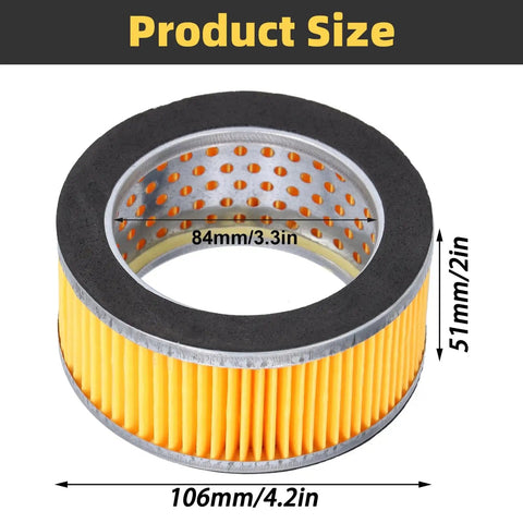 5 Pack Air Compressor Intake Paper Filter Elements 4.2x3x2 Inches Piston Type Yellow Replacement, product size illustration