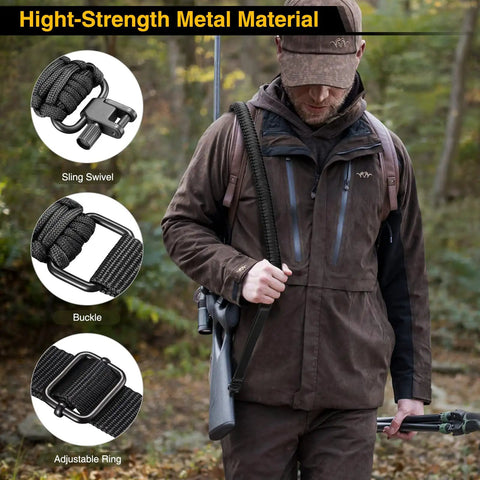 Hardcore 550 Paracord Rifle And Shotgun Sling With Beefy Tri Lock Swivels And Snappy Adjustable Length From 39 To 50 Inches In Clean Black For Serious Wilderness Run