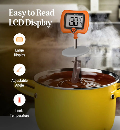 Hands Free Digital Candy Thermometer With Pot Clip, 10 Inch Stainless Steel Probe, Instant Read Kitchen Thermometer in pot