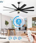 72 Inch Ceiling Fan With Light For Indoor And Outdoor Spaces, 9 Blade Black Walnut Reversible DC Motor, remote control