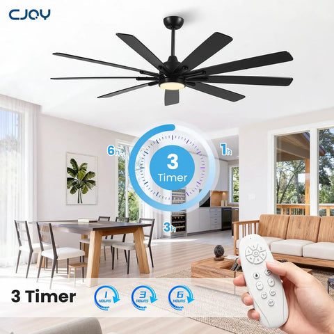 72 Inch Ceiling Fan With Light For Indoor And Outdoor Spaces, 9 Blade Black Walnut Reversible DC Motor, remote control