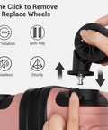 Kono 15'' underseat luggage; pink nude color, wheel being installed on the case.