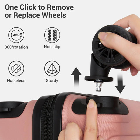 Kono 15'' underseat luggage; pink nude color, wheel being installed on the case.