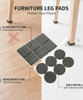 Self Adhesive Black Polyester Furniture Leg Pads For Hardwood Floors Protection shown under chair legs with easy peel backing.