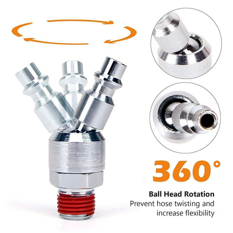 Badass 6 Pack Stainless Steel Air Hose Fittings Featuring Slick 360 Degree Rotating Coupler, showcasing rotating ball head for flexibility.