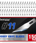 Pro Grade Number Eleven Exacto Knife Blades Set, 150 pieces with SK-5 high carbon steel blades visible in packaging