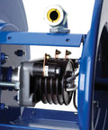 Close-up of Heavy Duty Hydraulic Rewind Hose Reel With 250 Ft Capacity and 12 AWG 3 Conductor Wiring mechanism.