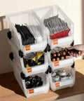 Clear Stackable Storage Bins 6 Pack, 14.8 By 8.5 By 7.1 Inches, Durable Plastic Containers for Closet, Garage, Office Supplies