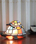 Tortoise Tiffany Style Stained Glass Accent Table Lamp For Bedside And Living Room Multicolor Handmade With Inline Switch LED Included