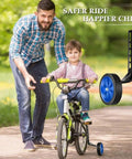 Child riding bike with Bicycle Training Wheel Kit With Heavy Duty Support Bracket And Adjustable Wheel Design