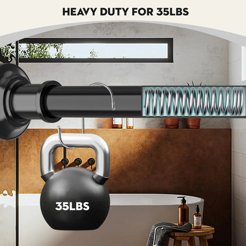 Black Long Shower Curtain Rod Tension Bar 30 To 120 Inch Adjustable Spring Heavy Duty No Drill No Slip Stainless Steel Rust Resistant