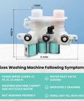Heavy Duty Washing Machine Water Inlet Valve 120V 60Hz Dual Port with measurement details for direct replacement models