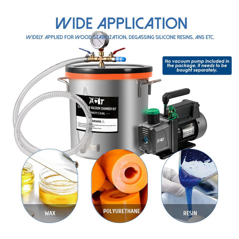 PB Motor Tech 5-Gallon stainless steel vacuum chamber with tempered glass lid and pump