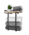 Wall Mounted Towel Rack With Wooden Shelf For Folding Large Towels Metal Towel Holder Perfect For Small Bathrooms Apartments RVs And Campers