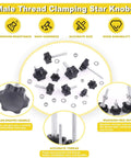 Top Shelf M4 M6 M8 Star Knob Assortment With 304 Stainless Steel Hex Nuts And Washers featuring black star knobs and washers.