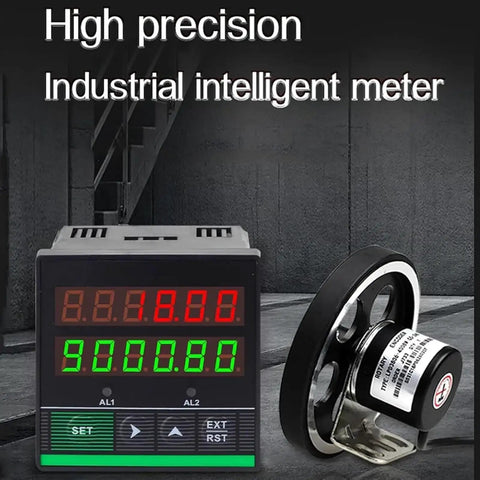 Built Tough Digital Cable Length Meter Counter with display showing metrics, ideal for print shops and fabric mills.