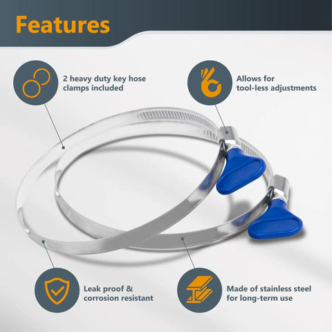 Top Shelf 2.5 By 20 Foot Flexible Dust Collection Hose With Two Lock Tight Stainless Steel Clamps features heavy duty clamps and tool-free adjustments.