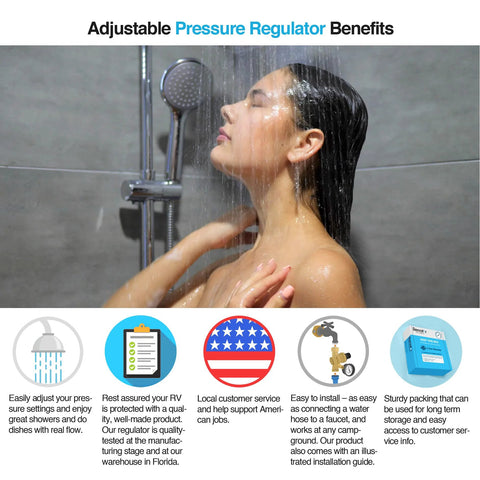 Shower scene: person under chrome handheld showerhead with running water in a modern bathroom.