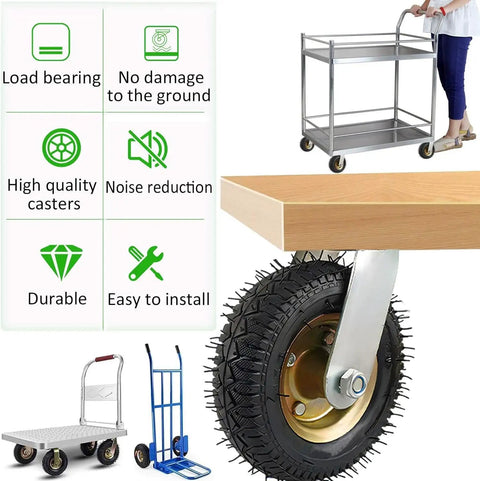Heavy Duty Pneumatic Caster Wheels Two Pack Silent Swivel Rocker Casters 10 Inch With Shock Absorbing Base And Hassle Free Mounting Screws For Furniture Rolls Smooth High Load Capacity Done Right